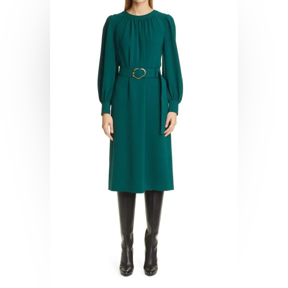 LAFAYETTE 148 New York Iver Finesse
Crepe Long Sleeve Midi Dress Green cedar XS